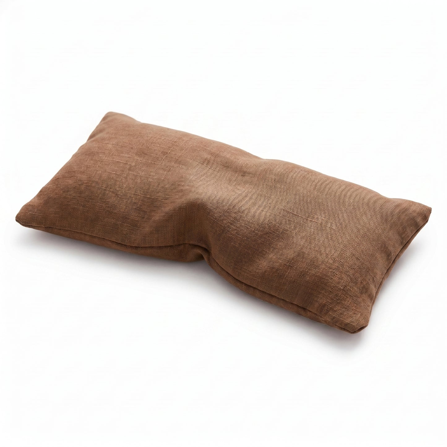 A brown textured lumbar pillow with a linen-like fabric, shown at an angle on a clean white background.